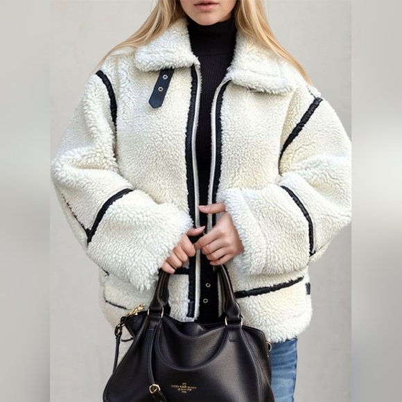 Zip Up Long Sleeve Sherpa Jacket - Picture 1 of 10